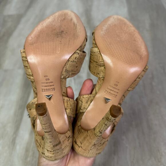 Schutz Gwen Ankle Strap Sandals Cork Neutral Size 6 - Picture 7 of 8